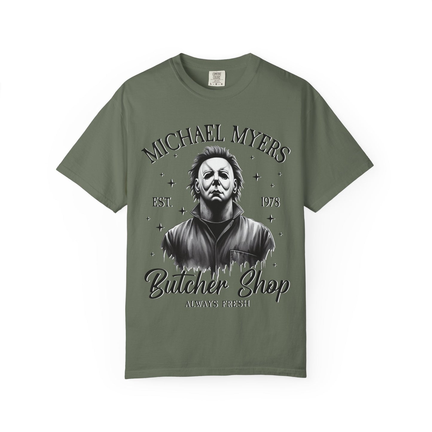 Michael Myers Butcher Shop T-Shirt, Unisex Horror Tee, Halloween Costume Shirt, Gift for Horror Fans, Graphic Novelty Shirt, Spooky Apparel