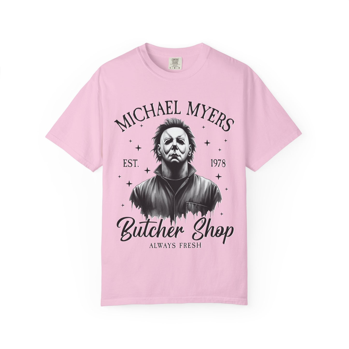 Michael Myers Butcher Shop T-Shirt, Unisex Horror Tee, Halloween Costume Shirt, Gift for Horror Fans, Graphic Novelty Shirt, Spooky Apparel