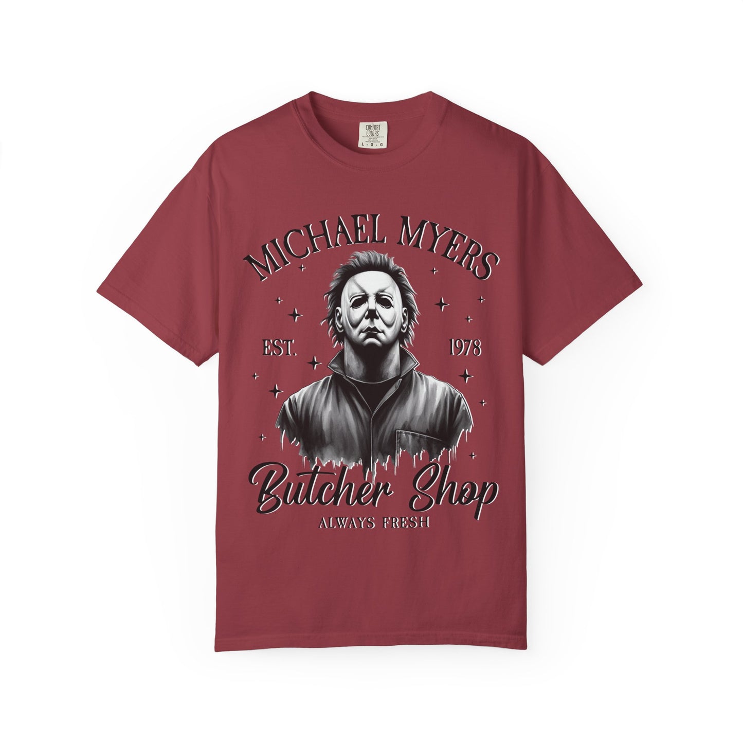 Michael Myers Butcher Shop T-Shirt, Unisex Horror Tee, Halloween Costume Shirt, Gift for Horror Fans, Graphic Novelty Shirt, Spooky Apparel