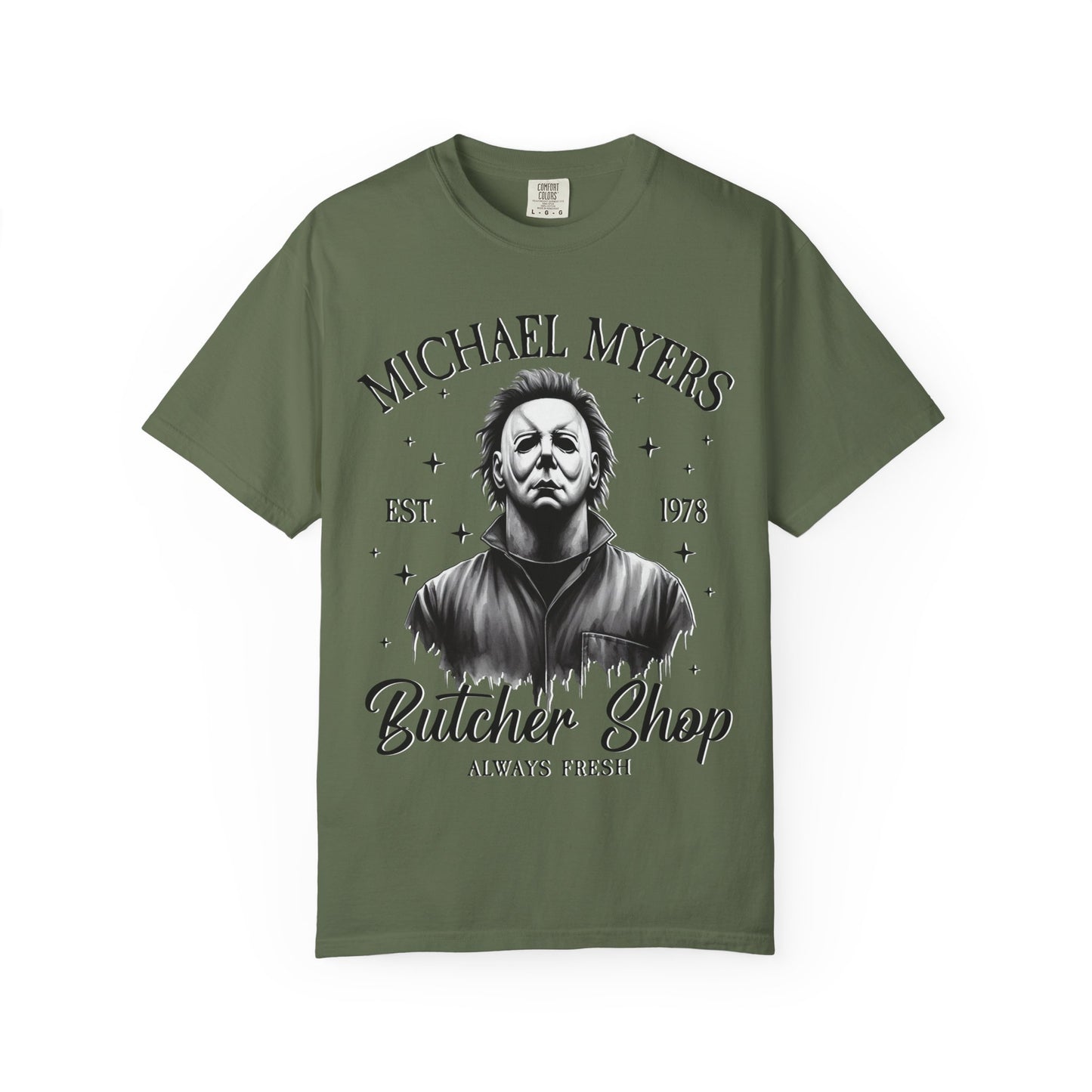 Michael Myers Butcher Shop T-Shirt, Unisex Horror Tee, Halloween Costume Shirt, Gift for Horror Fans, Graphic Novelty Shirt, Spooky Apparel