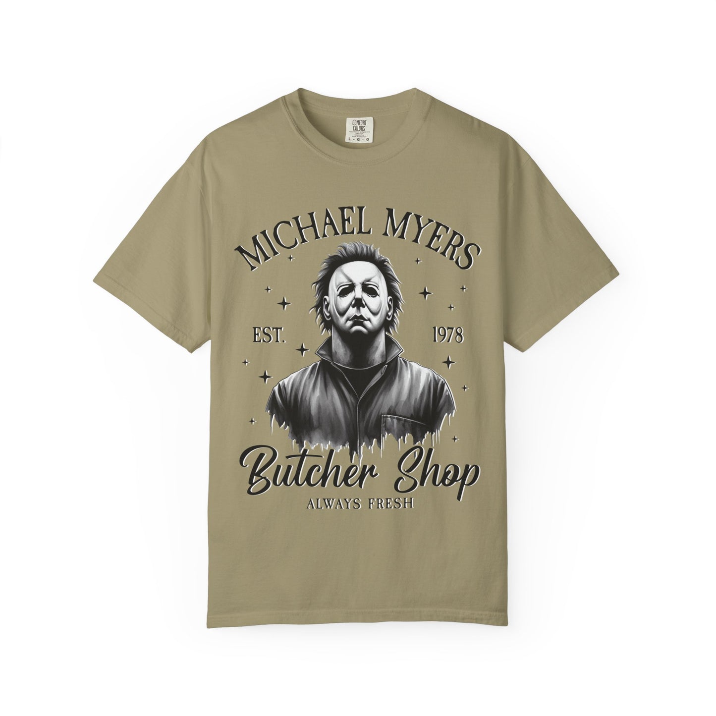 Michael Myers Butcher Shop T-Shirt, Unisex Horror Tee, Halloween Costume Shirt, Gift for Horror Fans, Graphic Novelty Shirt, Spooky Apparel