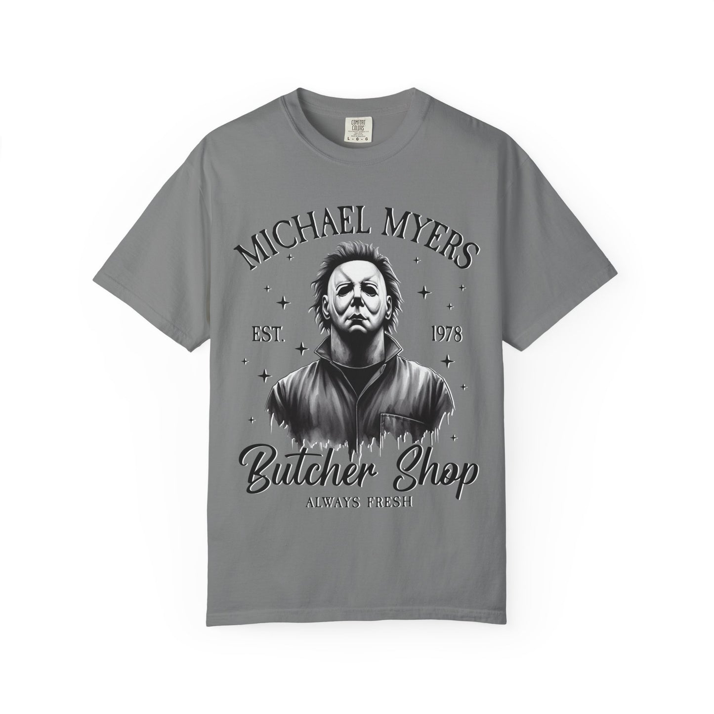 Michael Myers Butcher Shop T-Shirt, Unisex Horror Tee, Halloween Costume Shirt, Gift for Horror Fans, Graphic Novelty Shirt, Spooky Apparel