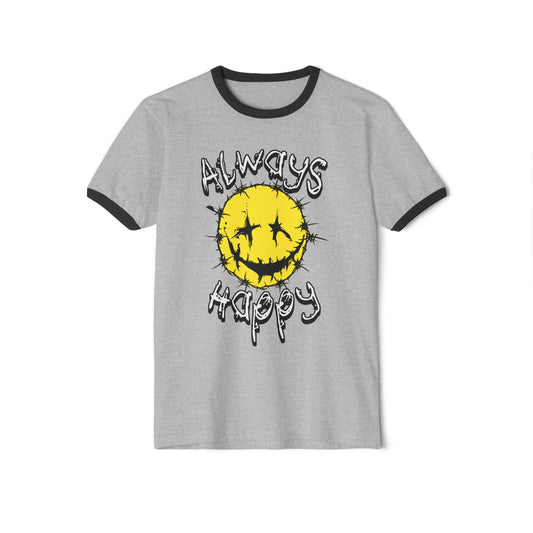 Always Happy Ringer T-Shirt, Vintage Style Tee, Unisex