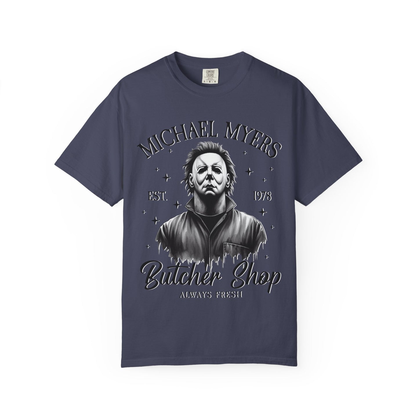Michael Myers Butcher Shop T-Shirt, Unisex Horror Tee, Halloween Costume Shirt, Gift for Horror Fans, Graphic Novelty Shirt, Spooky Apparel