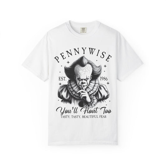 Creepy Clown T-Shirt: Pennywise Inspired, Horror Fan Apparel, Halloween Costume, Unisex Graphic Tee, Spooky Gift Idea