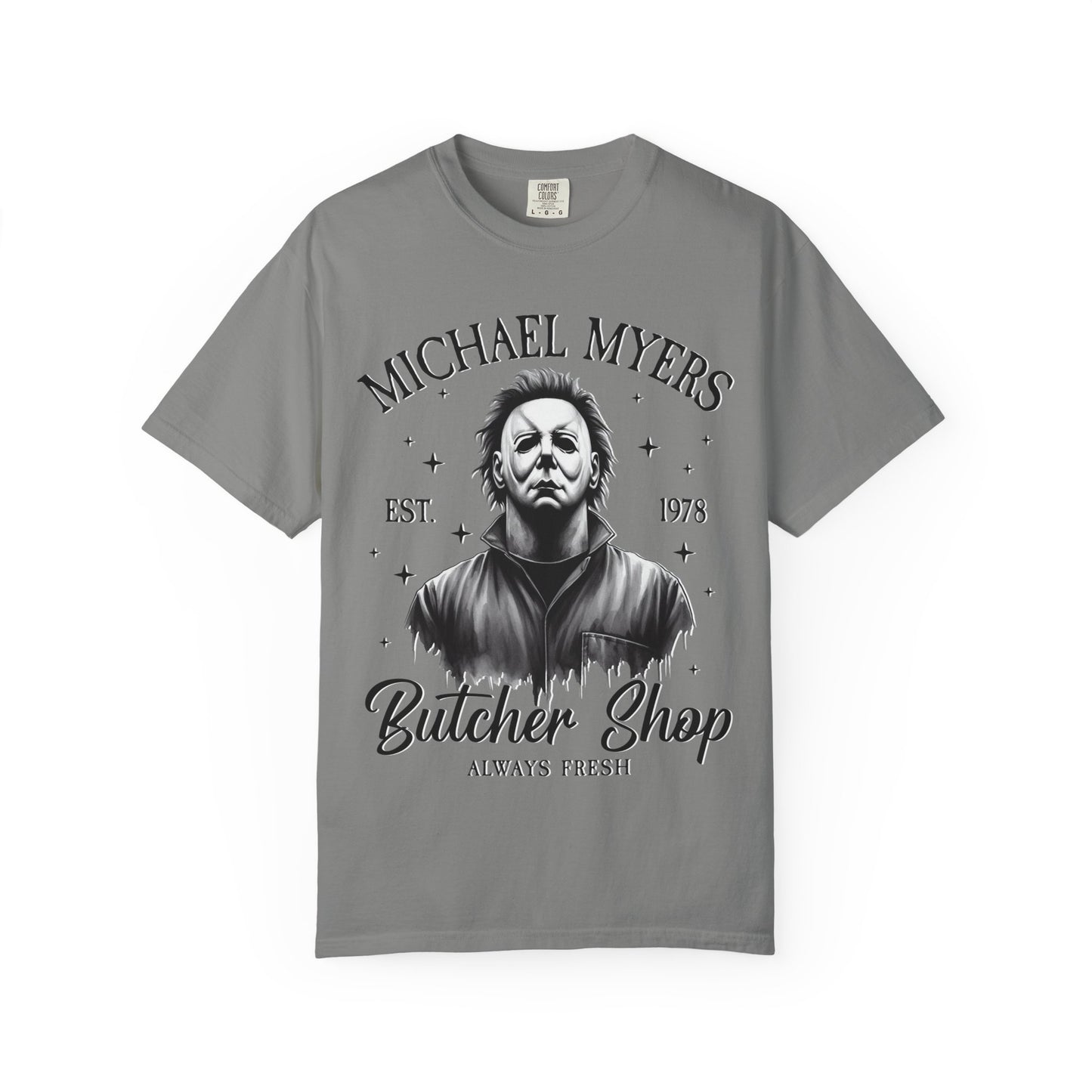 Michael Myers Butcher Shop T-Shirt, Unisex Horror Tee, Halloween Costume Shirt, Gift for Horror Fans, Graphic Novelty Shirt, Spooky Apparel